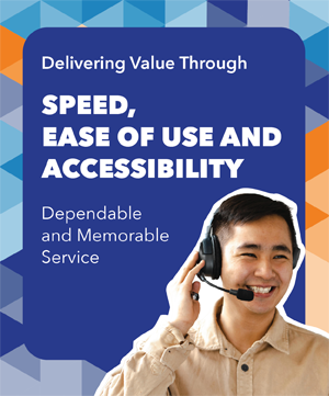 Delivering Value Through Speed, Ease of Use and Accessibility, smiling women with a headset